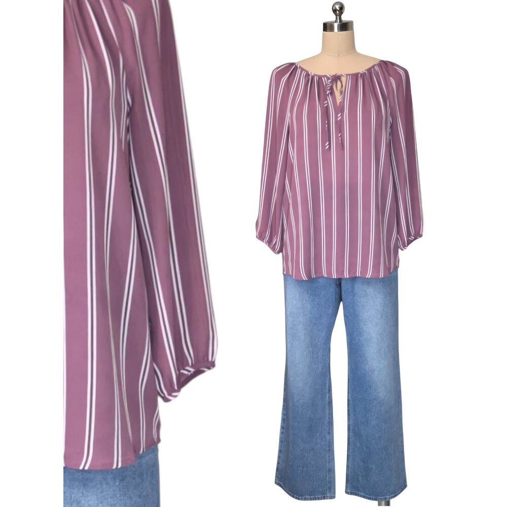 Ann Taylor Loft Purple  Striped Flowy Tie Bust Blouse Top S
